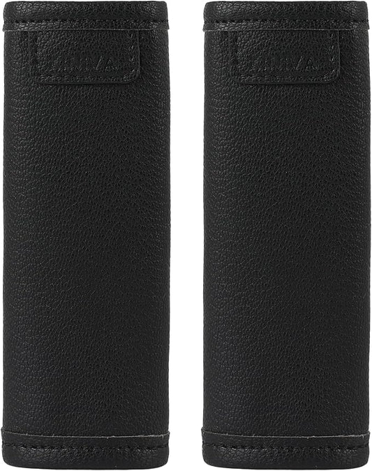 KINIVA 2 Pack Set Black Vegan Leather Luggage Handle Wraps, Luggage Identifiers Tags Markers for Suitcase, Travel Accessories