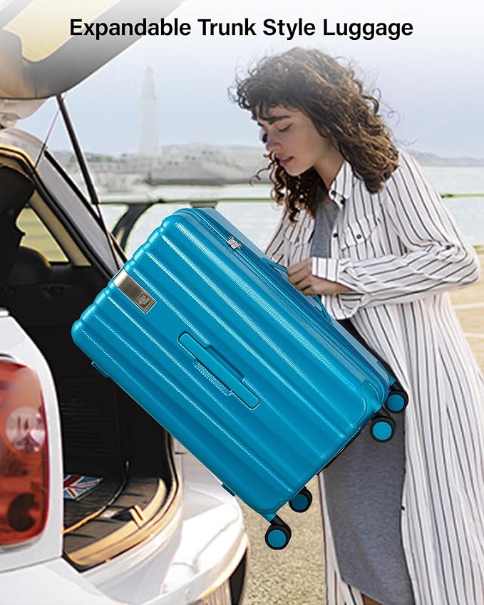 Hanke 24 Inch Plus Expandable Luggage Large Suitcases with Wheels, Medium Checked Luggage Hard Shell Suitcases, PC Trunk Luggage Extra Large Suitcase with Lock for Women Men(Caribbean Blue)