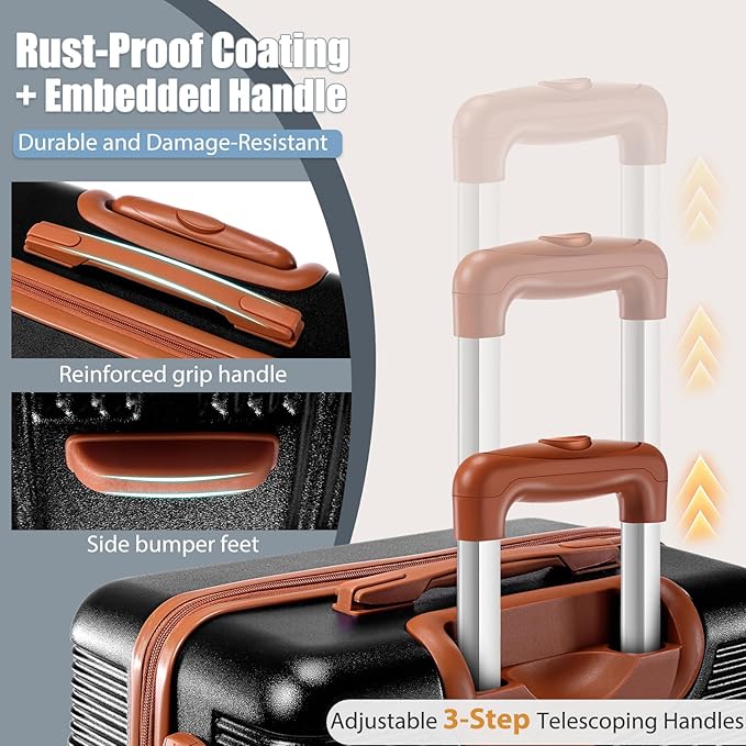 Hoteel Luggage Sets 3 Piece,(4-YEARS WARRANTY) ABS+PC Durable Lightweight Hard Shell Luggage Sets With TSA Lock For Travel,Business Trip, Suitcase Set 20 24 28 Inch, Black