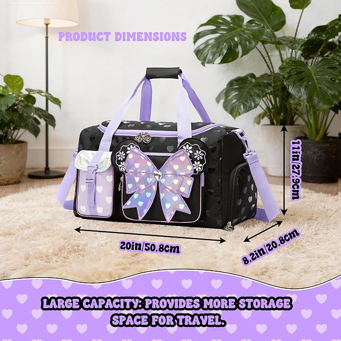 Kids Duffle Bag Girls Dance Bag for Kids with Shoe Compartment Lightweight Carry On Weekender for School,Sleepover,Gym & Family Trips