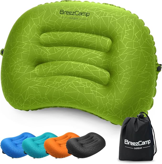 Inflatable Camping Pillow, Travel Blow Up Air Pillow, Neck Lumbar Support Ultralight Compact Pillow for Outdoor Hiking Backpacking Car Beach Airplane Sleeping Essentials, Green