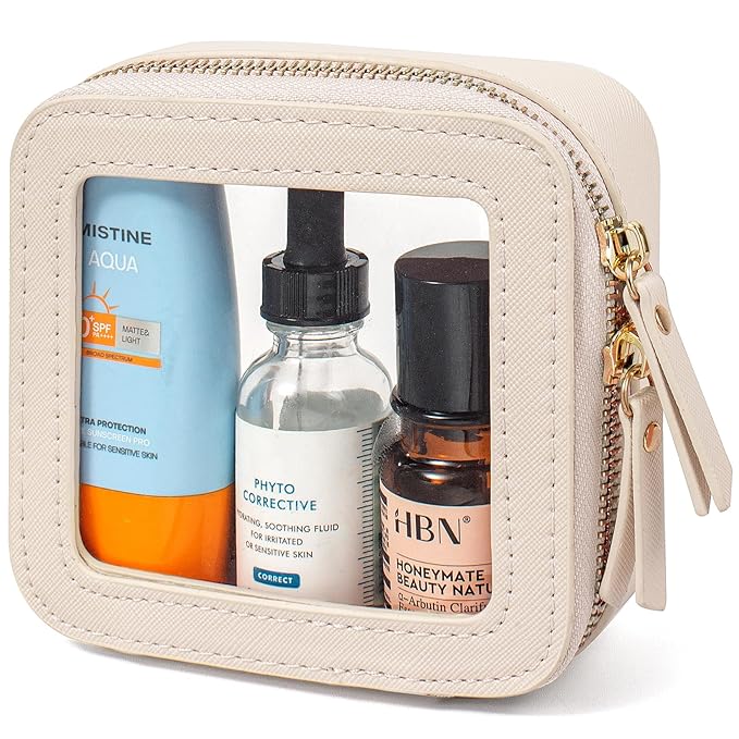 LETGO Clear Makeup Bags Small, Small Clear Makeup Bag for Purse,Mini Clear Makeup Pouch Purse Organizer Fit Carry-on Travel Essentials,Clear Cosmetic Bags for Car Accessories for Women (Mini-Beige)