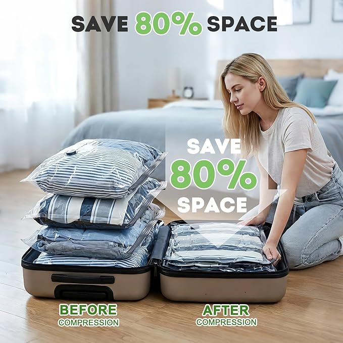 Mapambo Vacuum Storage Bags with -60000Pa USB Pump, 18 Pack Vacuum Seal Bags for Clothing Travel in 3 Sizes, Travel Vacuum Bags with Pump, Saving up to 80% of Luggage Space (18 Combo Size)