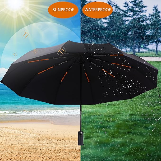 Bluinzi 46 Inch Compact Umbrellas for Rain - Travel Small Umbrella - Automatic Folding Umbrella - Windproof Portable Umbrella, Double 10-rib
