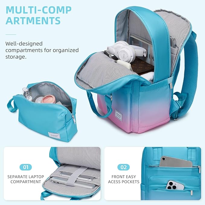 LARVENDER Carry on Luggage 22x14x9 Airline Approved Hardshell Suitcase with Wheels TSA Lock, PC+ABS Lightweight Suitcase Set for Women with Travel Backpack, Cotton Candy, 3 Piece Set