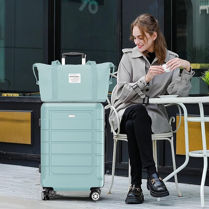 SHOWKOO Luggage Sets with Bags Expandable 100% PC Durable Suitcase Double Wheels TSA Lock 5pcs Mint Green