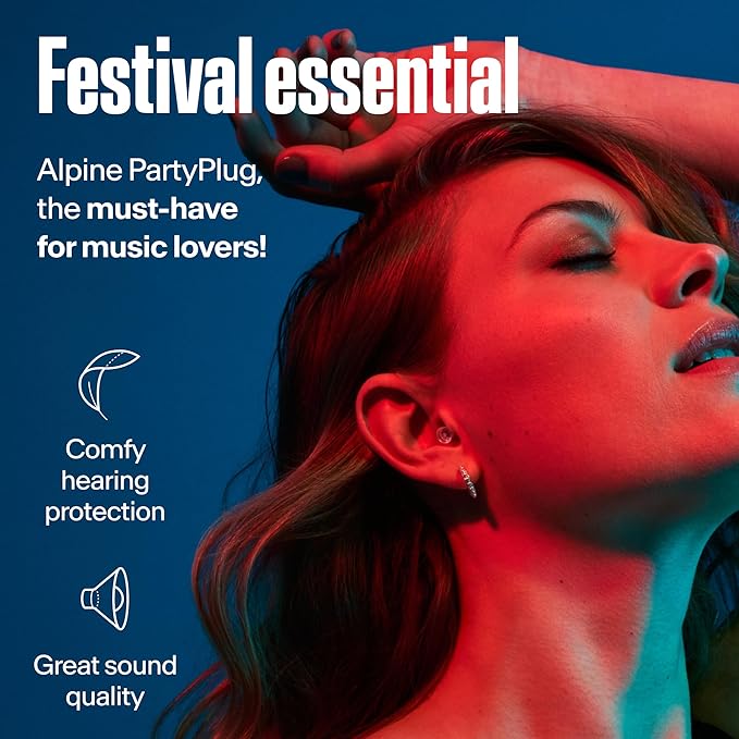 Alpine PartyPlug Concert Ear Plugs - Noise Reduction Ear Plugs for Party, Concert, Festival and Music - Reusable Earplugs (Transparent (Multisize))