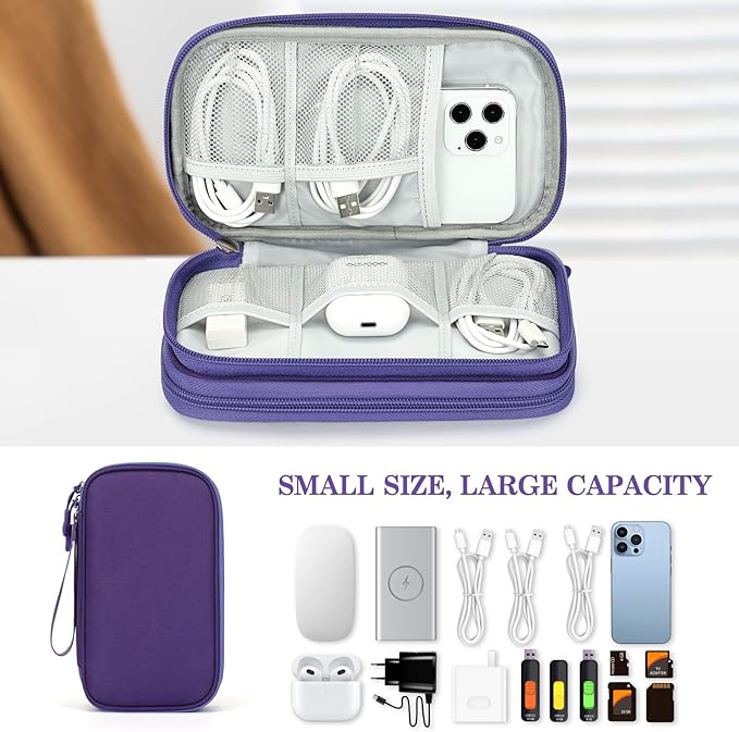 FYY Electronic Organizer, Travel Cable Organizer Bag Pouch Electronic Accessories Carry Case Portable Waterproof Double Layers Storage Bag for Cable, Charger, Phone, Earphone, Medium Size, Purple