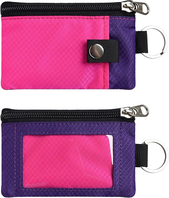 CHENSPRX Minimalist RFID Blocking Small Wallet with ID Window,WaterResistant Zip Id Case Wallet with Lanyard Keychain for Cards,Cash,Travel,Women,Men