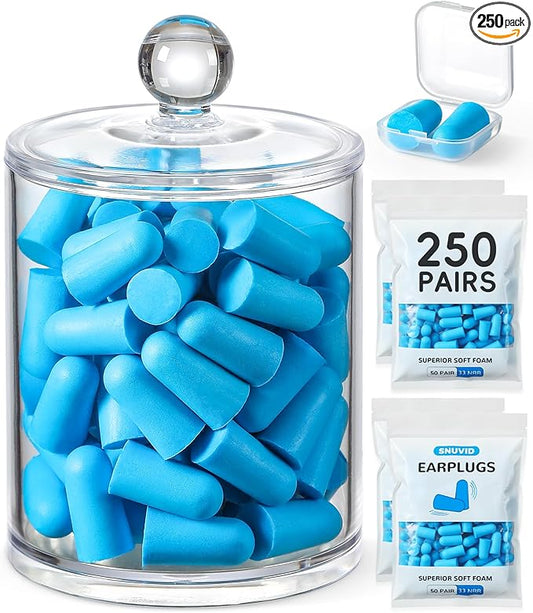 250 Pairs Foam Ear Plugs with 1 Clear Dispenser Holder, NRR 33dB Ear Plugs for Sleeping Noise Cancelling, Soft Earplugs for Noise Reduction Concerts Snoring Shooting Travel Ear Protection