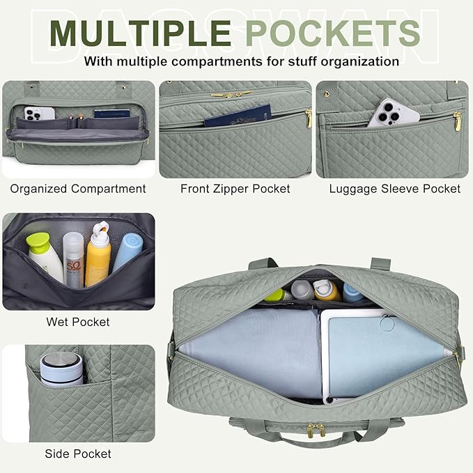 Large Weekender Travel Duffle Bag - With Shoe Compartment Weekender Bags for Womens Carry on Overnight Bag with Toiletry Bag Gym Duffel Bags with Wet Pocket Hospital Bags for Women Labor and Delivery