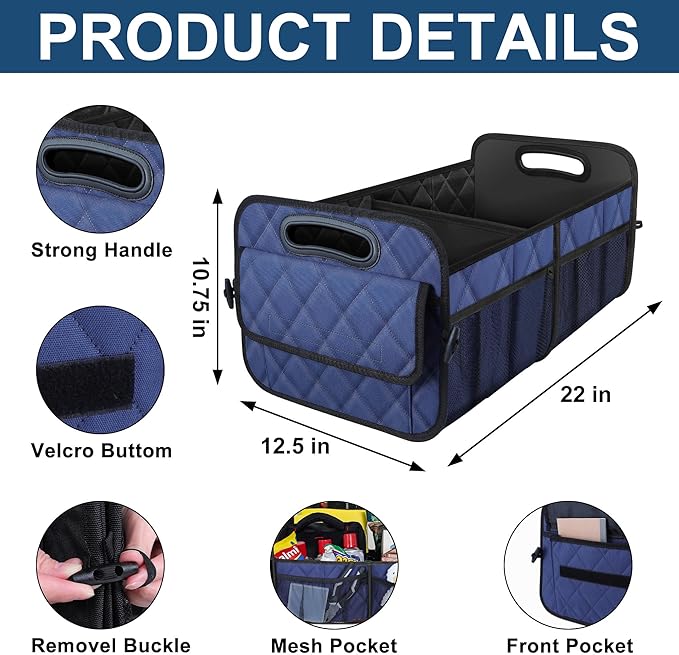 Deosk Car Trunk Organizer for SUV, Car Organizers and Storage with 6 Pocket, Car Accessories for Women/Men 50L Waterproof Polyester Trunk Organizer(Medium, Dark Blue)