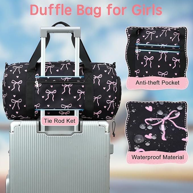 LOIDOU Kids Duffle Bag for Girls, Lightweight Kids Overnight & Weekender Travel Bag with Shoe Compartment and Wet Pocket, Cute Duffel Bags for Toddler Dance, Girls Sleepovers, Gym & Weekend Trips