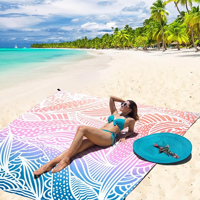 HIHOHO Beach Blanket Waterproof Sandproof Beach Mat for 1-8 Adults Quick Drying Durable Outdoor Picnic Mat for Beach Festival Travel Camping Hiking (Gradiant-Ripple, 79"×108"(6 Person))