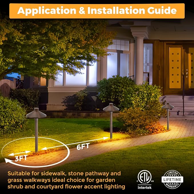 Solid Brass Low Voltage Landscape Pathway Lights (6.7'' Shade, 21.9'' Tall), 12V AC/DC Heavy Duty LED Path Lights Outdoor Wired, Antique Bronze Walkway Lights Without G4 Bulb, 6 Pack