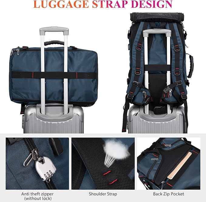 WITZMAN Carry on Travel Backpack for Men Women Airline Approved Convertible Nylon Duffle Backpack Luggage Bag (B682 Blue)