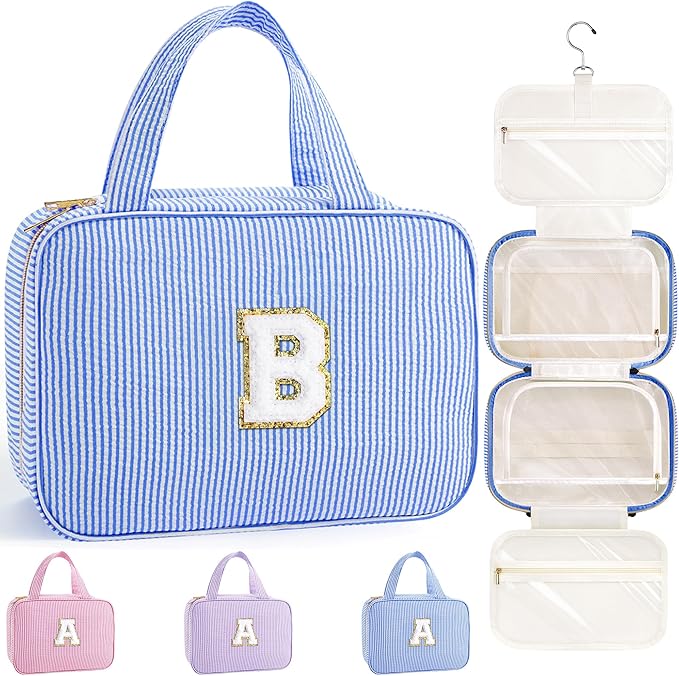 TOPEAST Bridesmaid Proposal Gifts - Bridal Shower Gifts, Hanging Toiletry Bag for Women, Personalized Travel Gifts for Women, Monogrammed Initial Toiletry Pouch Makeup Bag - Letter B, Blue