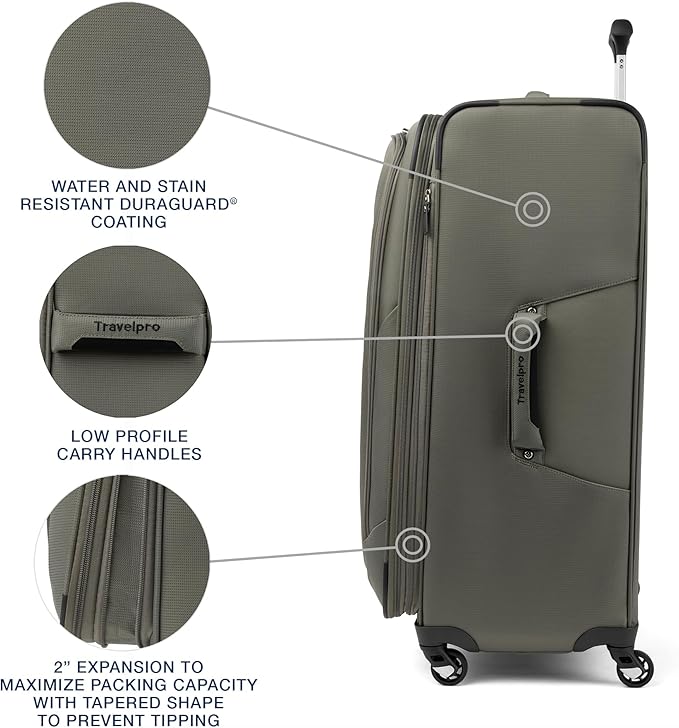 Travelpro Maxlite 5 Softside Expandable Luggage with 4 Spinner Wheels, Lightweight Suitcase, Men and Women, Slate Green, Checked-Large 29-Inch