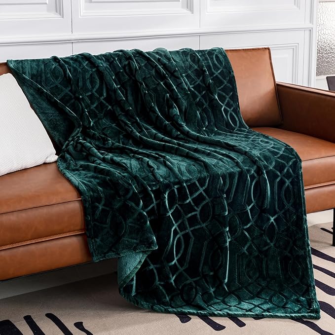 Soft Cozy Fleece Throw Blanket, 50x60 Inches – Lightweight Plush Blanket for Couch, Fuzzy 3D Jacquard Design, for Sofa, Bed & Travel - Forest Green