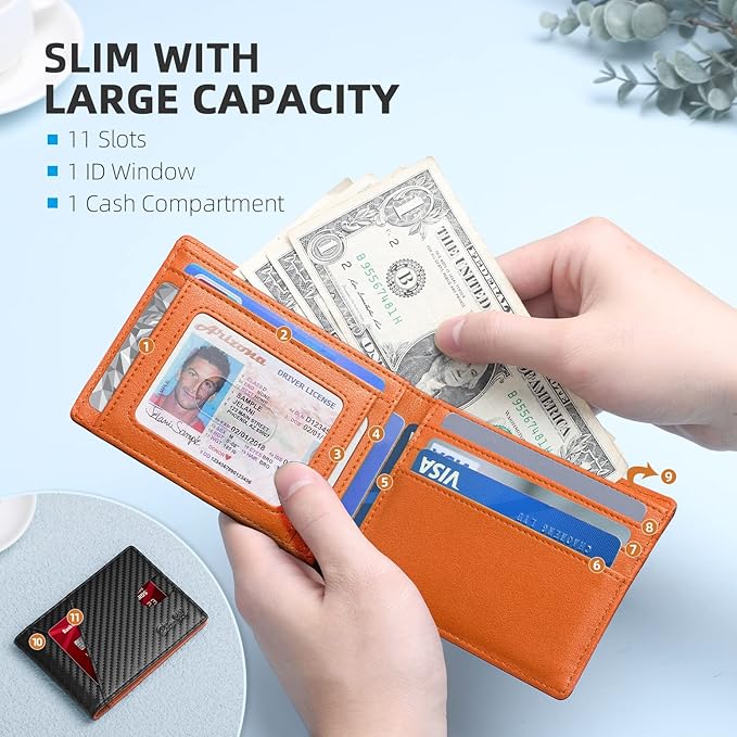 Zitahli Bifold Wallets for Men - Slim RFID Leather Credit Card Holder for 6-11 Cards, Minimalist Thin Wallet with ID Window & Cash Slot,Front Pockt Carteras Para Hombres, Birthday Gifts for Men | Slim, RFID Blocking, Premium, Front Pocket, Gift Box, Le...