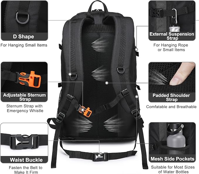 40L/50L Expandable Hiking Backpack for Men and Women, Travel Camping Backpack Flight Approved