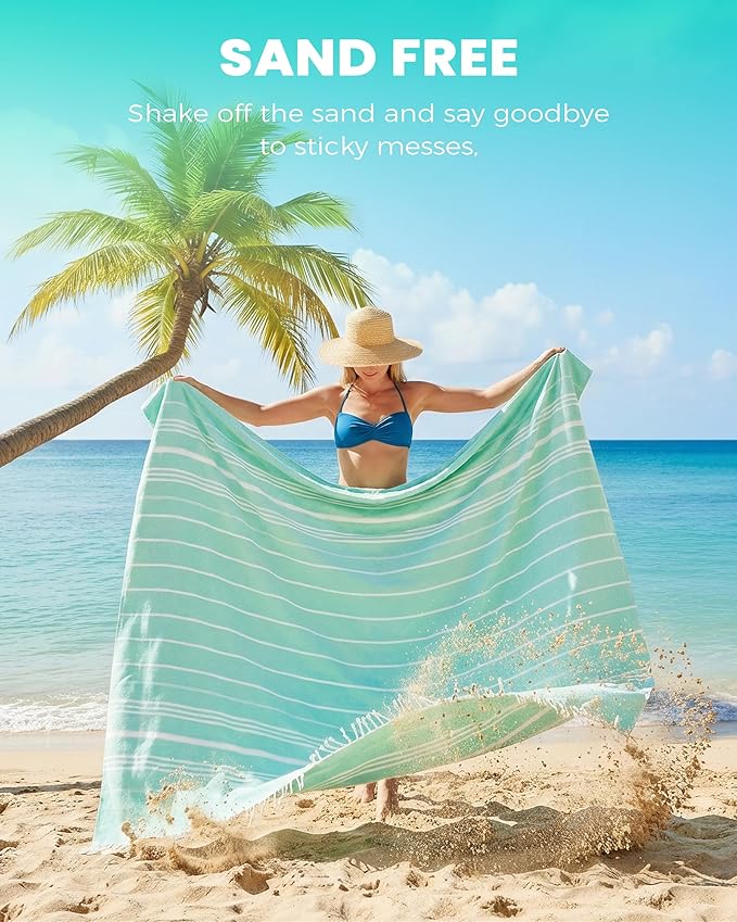 2 Pack Giant Huge Thin Boho Throw Blanket Turkish Beach Blanket Towel Jumbo Extra Large XXL Oversized Outdoor Picnic Accessories Airplane Travel Essentials Camping Gears Must Haves Yard Yoga Mat Aqua