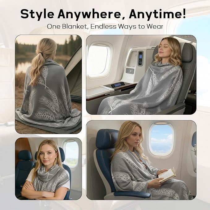 Travel Blanket Airplane - Ultra Soft & Lightweight Knit Design Compact Airplane Blanket,53x72 Inch,Stylish Travel Shawl Wraps for Flights,Office,Home Use,Travel Essentials & Gifts