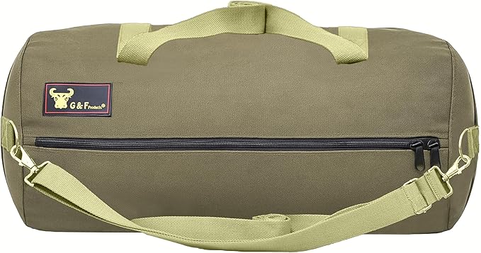 Waxed Canvas All Purpose Military Style Duffle Bag, Water-Resistant, Adjustable Strap, Fully Lined, Double Zipper Closure, heavy Duty, Olive Green