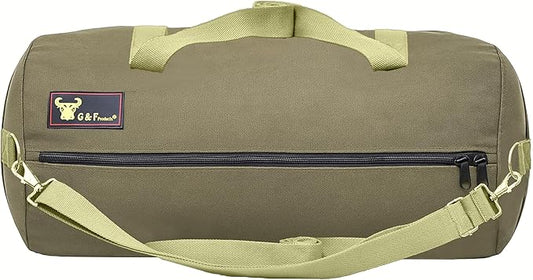 Waxed Canvas All Purpose Military Style Duffle Bag, Water-Resistant, Adjustable Strap, Fully Lined, Double Zipper Closure, heavy Duty, Olive Green