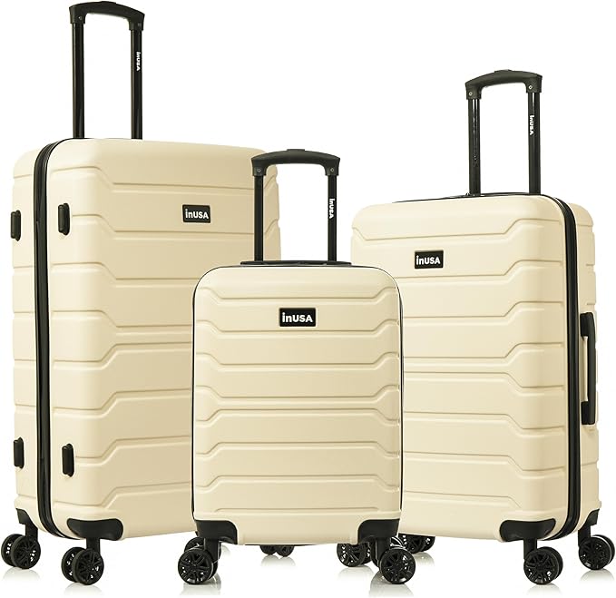 InUSA TREND Luggage with Spinner Wheels | Durable Lightweight Hardshell Suitcase,Travel sets with Handle and Trolley | (20in, 24in, 28in) 3 Piece Set | Sand