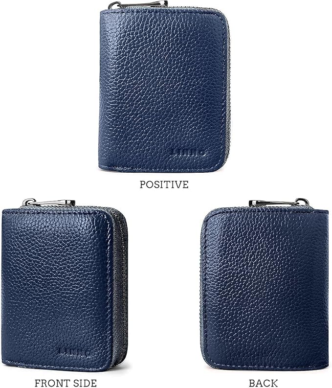 Linno RFID 20 Slots Credit Card Holder Genuine Leather Small Wallet for Women or Men with Zipper