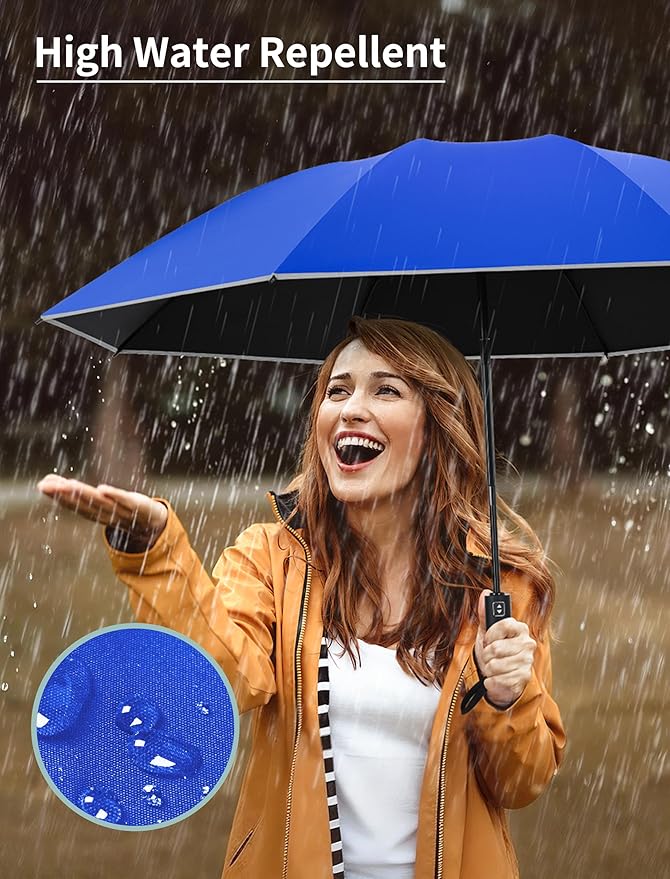 Seniny Inverted Travel Umbrella Compact - Windproof Umbrellas for Rain with Reflective Strip, Large UV Umbrella for Sun Protection, Automatic Portable Umbrellas Fold in Reverse for Car, Backpack