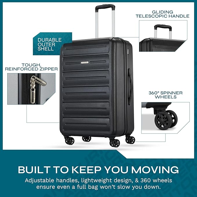 American Tourister Westridge Hardshell Luggage Set - 3 Piece Set - 20" Carry-On, 24” & 28” Checked Luggage Set with 360° Spinner Wheels - Expandable Suitcases for Extended Travel - Black