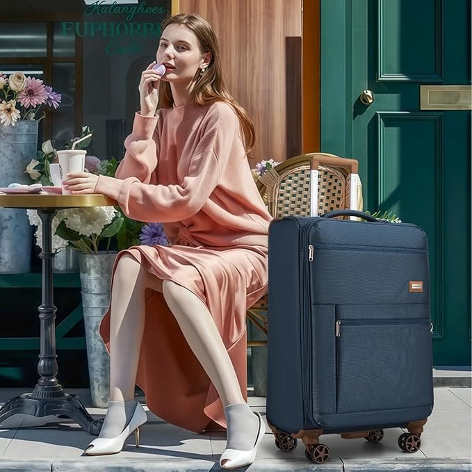 Softshell Luggage Expandable 4 Piece Set (16/20/24/28 Inch) Suitcase Softside Lightweight Luggage Travel Set Elegant Suitcase (Steel Blue)