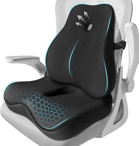 Seat Cushion,Lumbar Support Pillow for Office Chair,Memory Foam Coccyx Seat Cushion,Ergonomic Mesh Back Support Pillow,Office Desk Chair Cushion for Sciatica,Back&Tailbone Pain Relief,Black