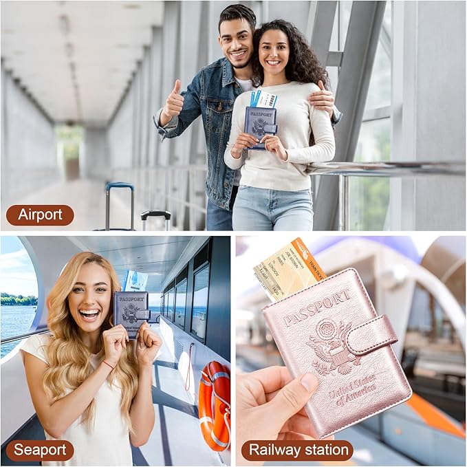 Herain Passport Holder for Travel Cruise Essentials, 2 Pcs Passport Cover Wallet Case Travel Gifts Women Men Family, RFID Passports Book Card Holders Travels Accessories Must Haves