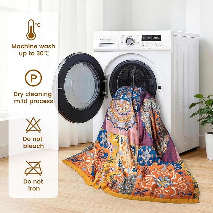 MSGKV Boho Throw Blanket for Bed 60"x80" 100% Cotton Couch Blanket Spring Breathable Lightweight Twin Size Blankets Home Decor Muslin All Seasons