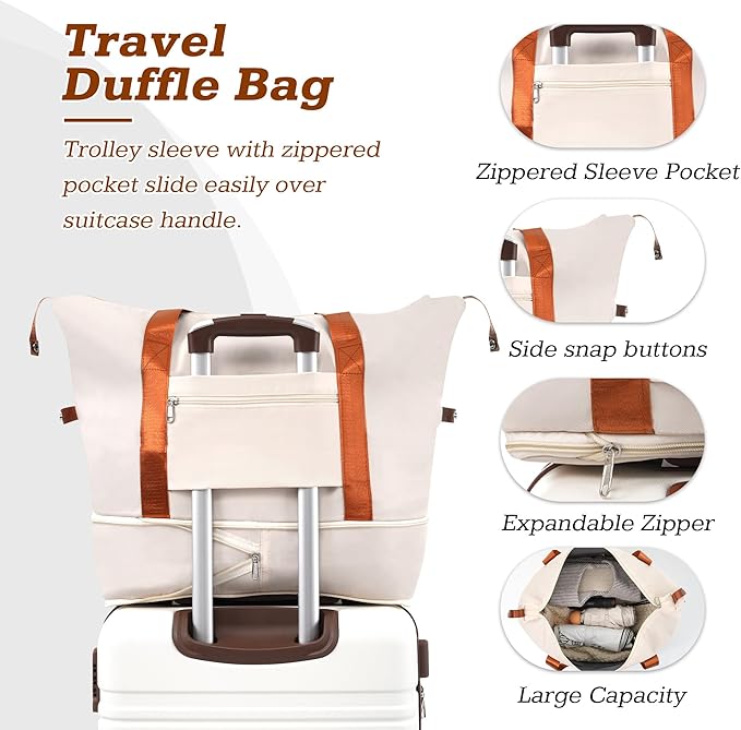 Merax Suitcase Set 28 inches Expandable Luggage with TSA Lock Spinner Wheels Hardshell Lightweight Vintage Luggage with Travel Bag,White