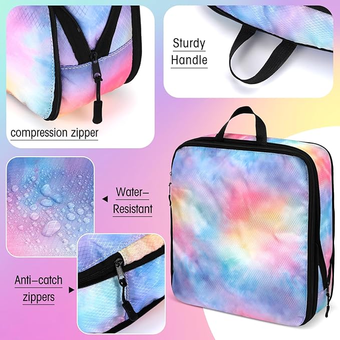 5 Pack Compression Packing Cubes for Travel Space Saving Cubes Luggage Organizer for Suitcase(Watercolor,Mixed)