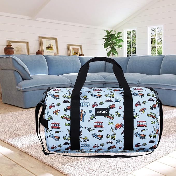 Kids Duffle Bag Overnight Bags for Boys and Girls Weekender Sleepover Carry-On Tote for Traveling Gym Sport Dance (Trucks)