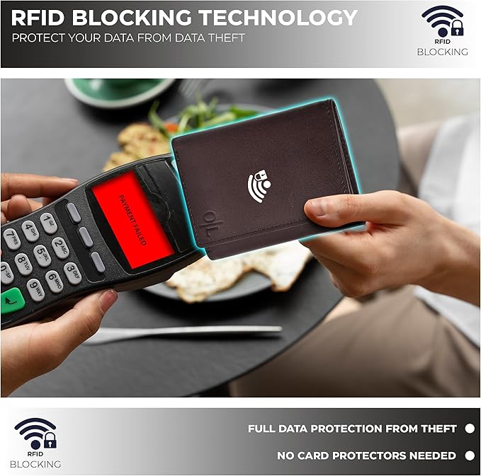 Real Leather Mens Trifold Wallet RFID Blocking Slim Minimalist Front Pocket - Thin & Stylish with ID Window in Gift Box