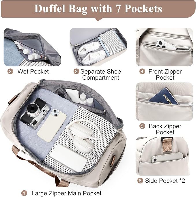 Extra Large Travel Duffle Bag with Shoe Compartment & Toiletry Bag, XL Weekender Bags for Women, Carry On Overnight Bags for Gym Sports, Water-Resistant Hospital Bag for Labor and Delivery