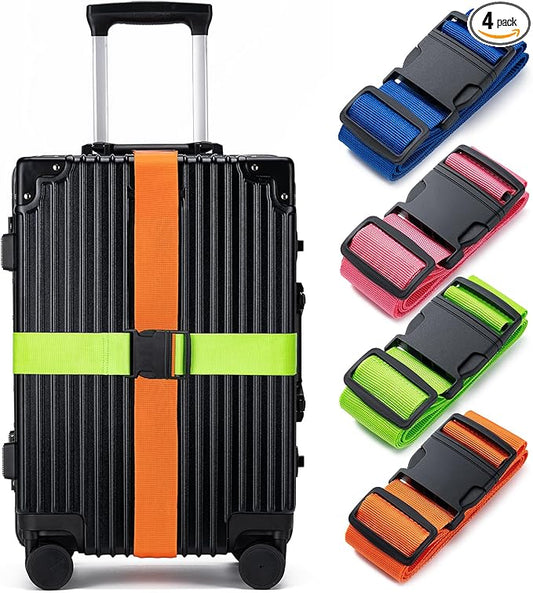 Luggage Straps for Suitcases 4 Pack, TSA Approved Travel Essentials, Luggage Strap for Travel Suitcase & Bag Closure and for Easy Identification, Travel Accessories for Safety (Mixed Colors)