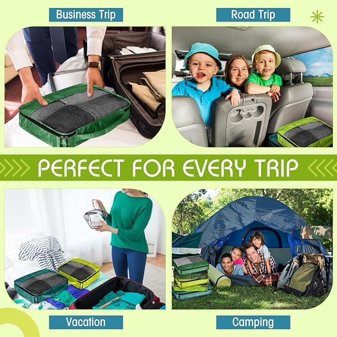 5 Pcs Packing Cubes for Suitcase Large Travel Cubes Carry on Luggage Organizer Bags for Clothes Accessories(Mixed,Green)