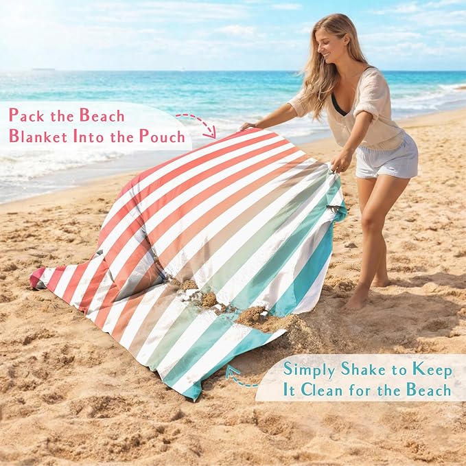 AlphaBeing Beach Blanket Waterproof Sandproof, Extra Large Beach Mat for 1–8 Adults, Oversized Picnic Blanket with 4 Stakes & Storage Bag, Essential Beach Gear for Travel