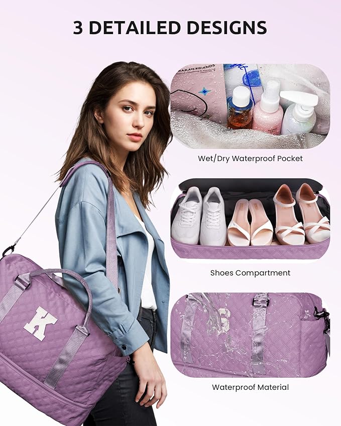 Women's Gifts - Personalized Duffle Bag with Shoe Compartment, Weekender & Overnight Bag for Tween Travel, Graduate Gift