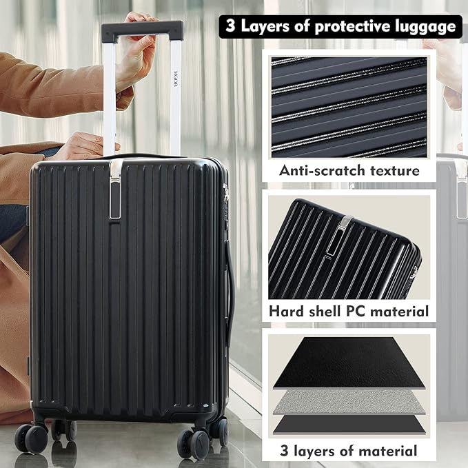 28 Inch Expandable Luggage with Wheels Checked Bag Luggage Hard Shell PC Suitcases Lightweight Travel Checked Luggage Large Suitcase with Lock for Woman Men Travel
