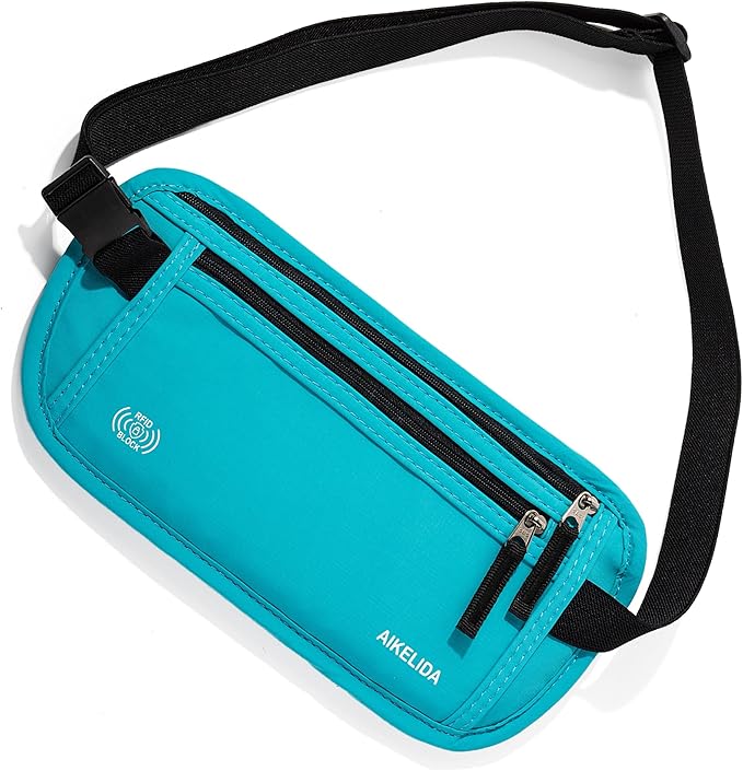 Money Belt - Slim Passport Holder RFID Blocking Travel Wallet Undercover Fanny Packs for Men Women - Blue