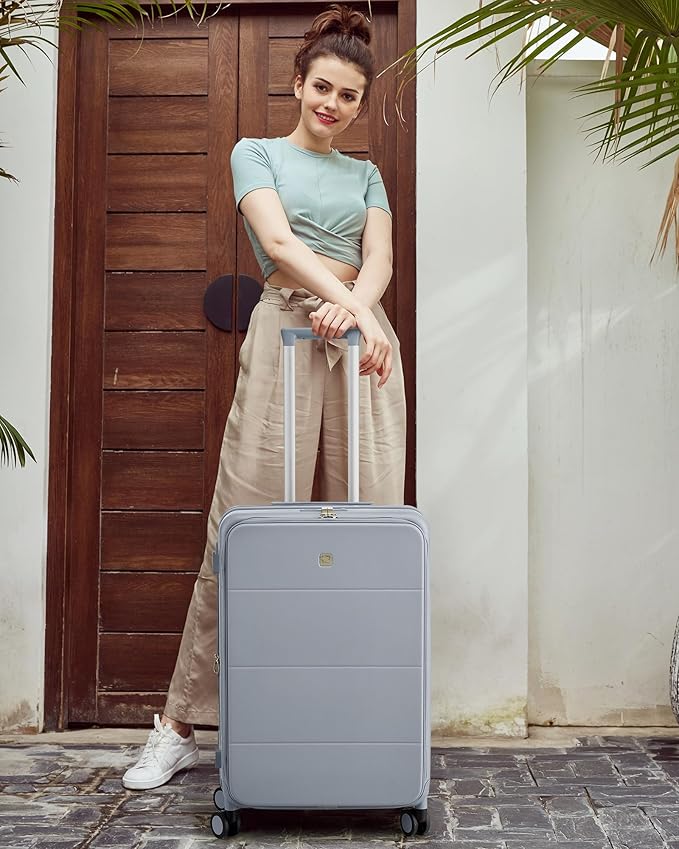 Hanke Hardside Expandable Carry On Luggage, 20 Inch Top Opening Trunk Luggages with Spinner Wheels, All-PC Hard Shell Carry-On Suitcase, Lightweight & TSA Airline Approved (Grey, 46L)
