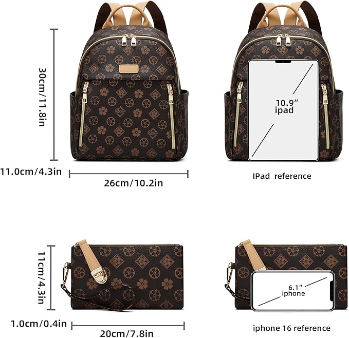 Makes Mini Backpack for Women, Stylish Daypack Purse Handbag Small Casual Daily Travel Bag, Lady Girls Gifts for Work School, 2pcs Sets